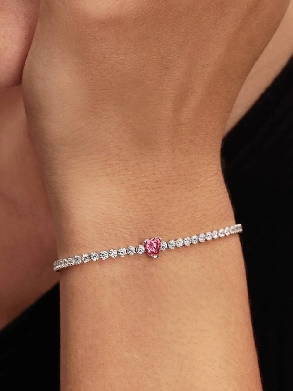 Pandora Pink Sparkling Heart Tennis Bracelet